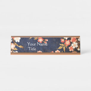 ROTE WEISSE BLUMEN, TIEFE BLUE FLORAL SCHREIBTISCHNAMENSPLAKETTE