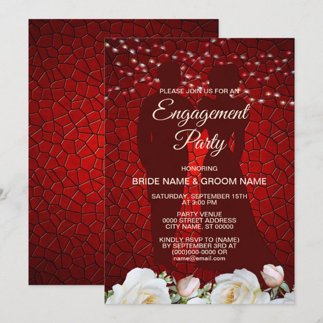 Rote weiße Blüte Moderne Elegant der Engagement Pa Einladung (Vorne/Hinten)