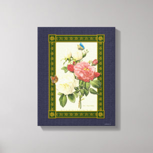 Rote weiße botanische Rose überzogene Canvas Leinwanddruck