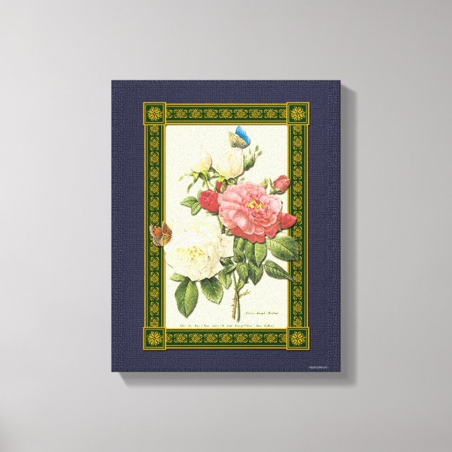 Rote weiße botanische Rose überzogene Canvas Leinwanddruck (Vorderseite)