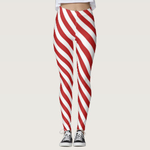 Rote Weiße Diagonale Streifen Weihnachtsmann Weihn Leggings