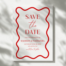 Rote Weiße Elegante Wellenförmige Hochzeit Save The Date