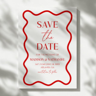 Rote Weiße Elegante Wellenförmige Hochzeit Save The Date