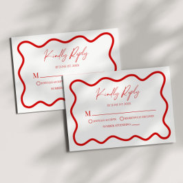Rote weiße elegante wellige Rand Hochzeit RSVP Kar Karte