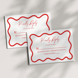 Rote weiße elegante wellige Rand Hochzeit RSVP Kar Karte