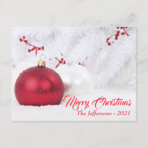 Rote & Weiße Frohe Weihnachten Kugel Ornamente Postkarte