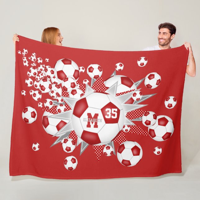 Rote weiße Fußbälle Stars Athleten Namen Fleecedecke (Beispiel)