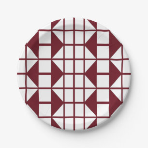 Rote Weiße Geometrische Party Pappteller