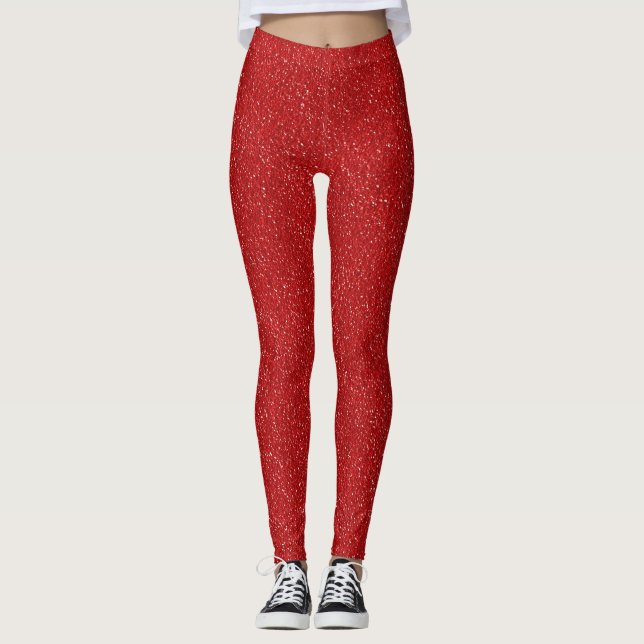 Rote weiße Glitzern-Glitzer-Blick-Leggings Leggings (Vorderseite)