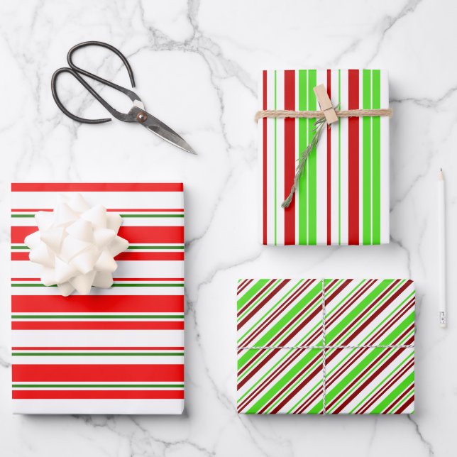 Rote, weiße, grüne, farbige Weihnachtsschmuck Geschenkpapier Set (Vorderseite)