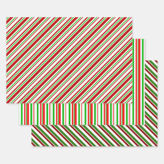 Rote, weiße, grüne, farbige Weihnachtsstreifen Geschenkpapier Set