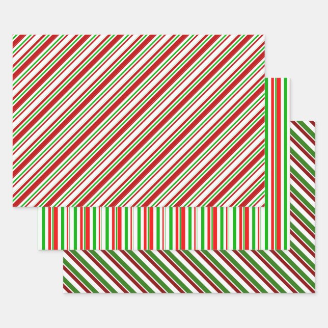 Rote, weiße, grüne, farbige Weihnachtsstreifen Geschenkpapier Set (Set)