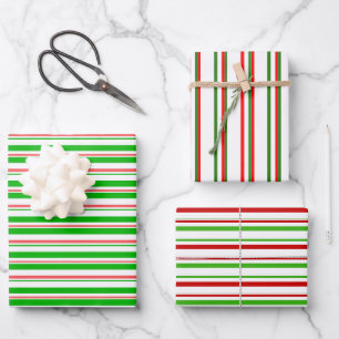 Rote, weiße, grüne, farbige Weihnachtsstreifen Geschenkpapier Set