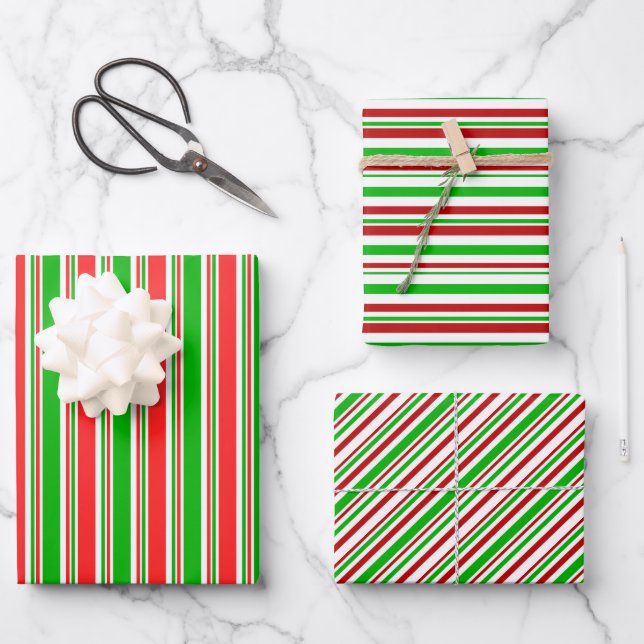 Rote, weiße, grüne Weihnachtsbilder Geschenkpapier Set (Vorderseite)