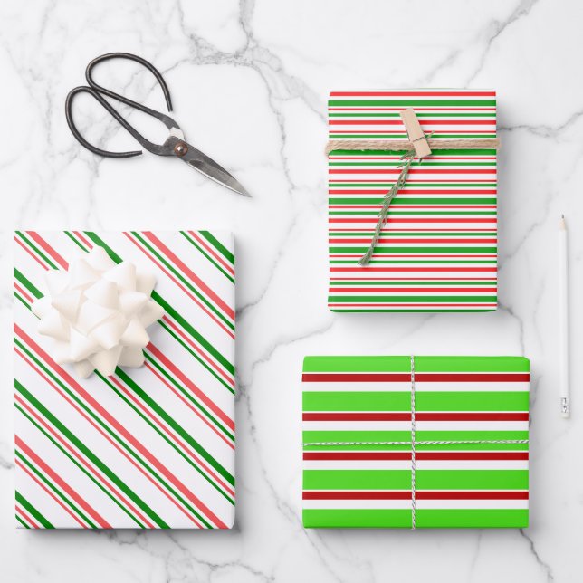 Rote, weiße, grüne Weihnachtsmuster Geschenkpapier Set (Vorderseite)