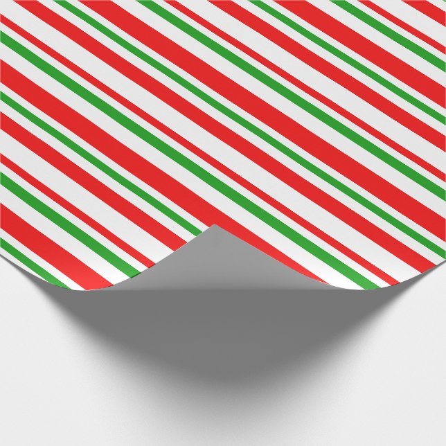 Rote, weiße, grüne WeihnachtsStreifen Inspiriert Geschenkpapier (Ecke)