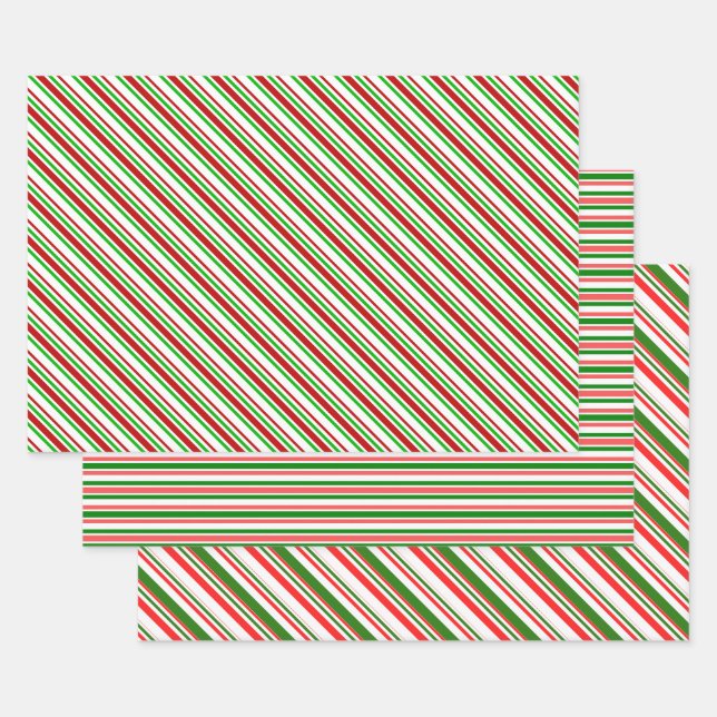 Rote, weiße, grüne WeihnachtsStreifen Inspiriert Geschenkpapier Set (Set)