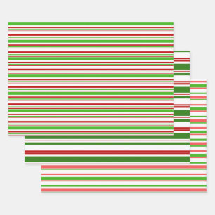 Rote, weiße, grüne WeihnachtsStreifen Inspiriert Geschenkpapier Set