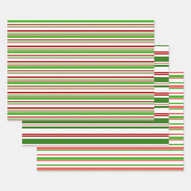 Rote, weiße, grüne WeihnachtsStreifen Inspiriert Geschenkpapier Set (Set)