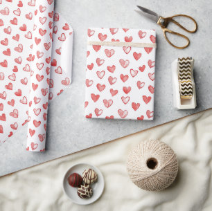 Rote Weiße Herzen Geschenkpapier