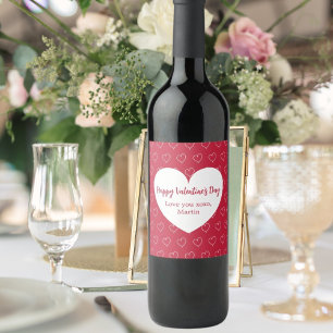 Rote weiße Herzen Valentinstag Weinetikett