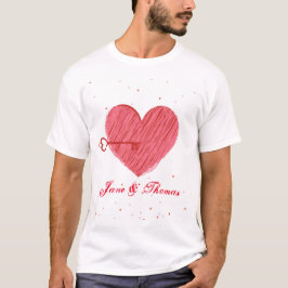 Rote weiße Liebe Niedliches Herz Moderner Valentin T-Shirt