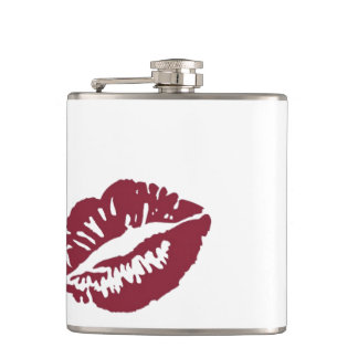 Rote weiße Lippensmoochkuss-Lippenstiftflasche Flachmann