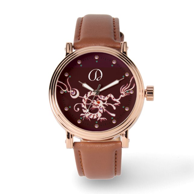 ROTE WEISSE MEERESDRAGON MONOGRAM ARMBANDUHR (Vorderseite)