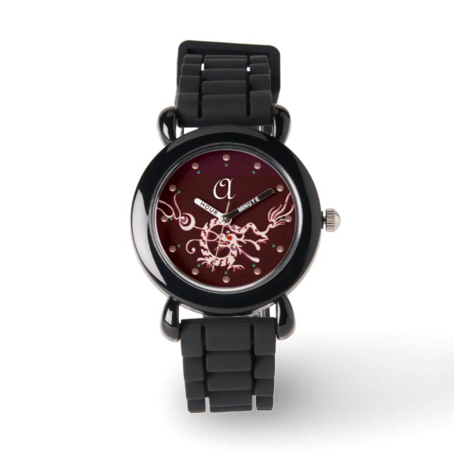 ROTE WEISSE MEERESDRAGON MONOGRAM ARMBANDUHR (Vorderseite)