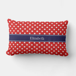 Rote Weiße Polka Punkte Marineblaue Band Monogramm Kissen Für Draußen