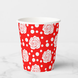 Rote weiße Punkte Blumenillustration Design Pappbecher