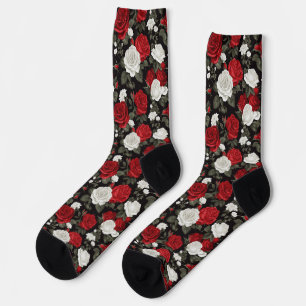 Rote weiße Rosen Blumenmuster Socken