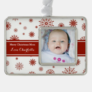 Rote weiße Schnee-Mama-Weihnachtsverzierung Rahmen-Ornament Silber
