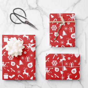 Rote Weiße Schneeflocken Rentiere Engel Weihnachte Geschenkpapier Set