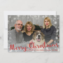 Rote weiße Schneeflocken rustikal Frohe Weihnachts Feiertagskarte