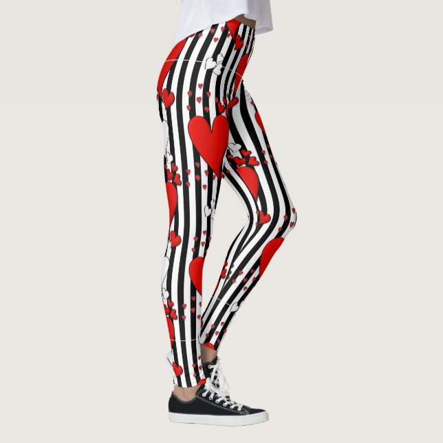 Rote weiße schwarze Valentine-Herz-Leggings Leggings (Rechts)