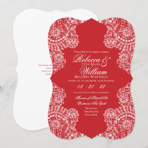 Rote Weiße Spitze Elegante Hochzeit Einladung