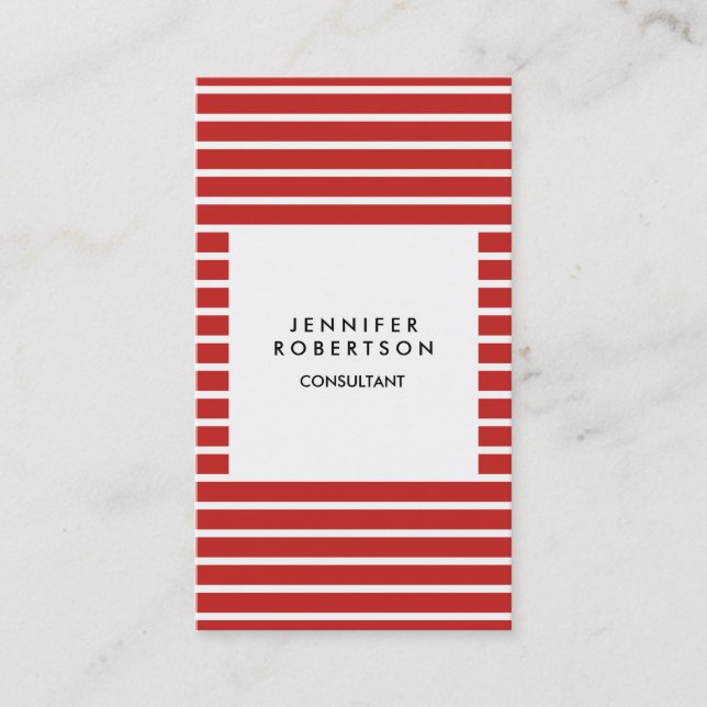 Rote weiße Streifen Minimalistisch Moderne Schlich Visitenkarte (Vorderseite)