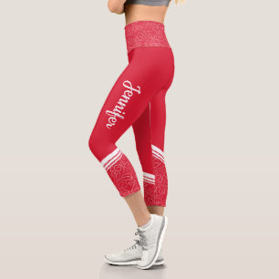 Rote, weiße Streifen und Name modern mädchenhaft Capri Leggings