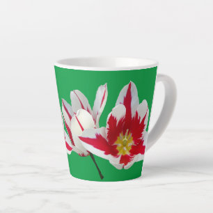 Rote weiße Tulpen Nahaufnahme Grüner Latte Mug Milchtasse