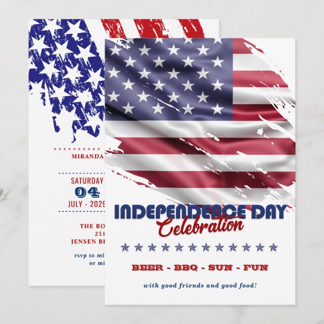 Rote, weiße und blaue amerikanische Flagge 4. Juli Einladung (Vorne/Hinten)