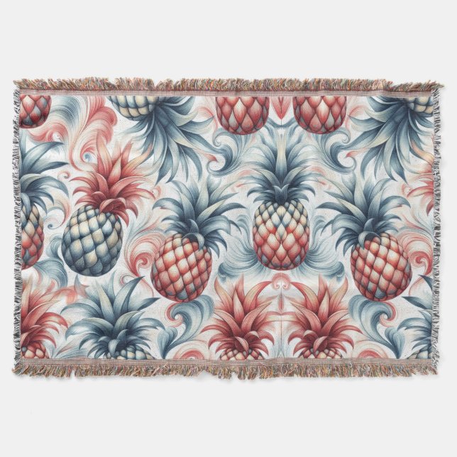 Rote, weiße und blaue Ananas Decke (Vorderseite)
