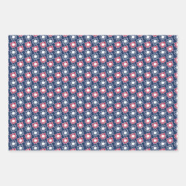 Rote, weiße und blaue Blumen Geschenkpapier Set