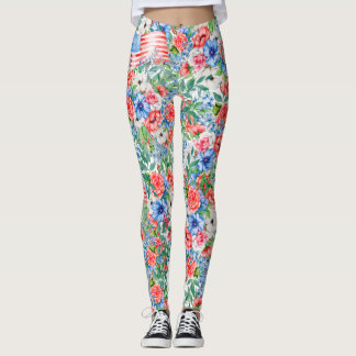 Rote weiße und blaue Blumen Patriotisch 4. Juli Leggings