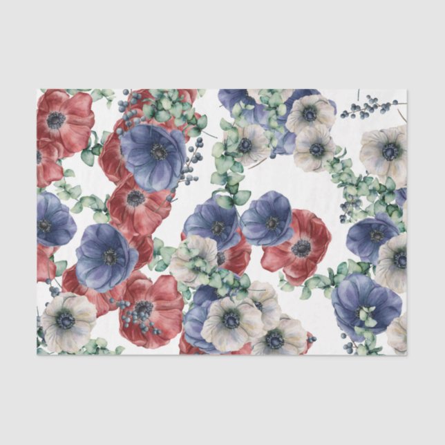 Rote, weiße und blaue Blumen Seidenpapier (Vorderseite)