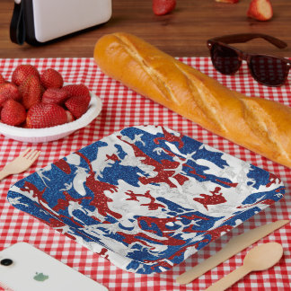Rote, weiße und blaue Camouflage 4. Juli Glitzer P Pappteller