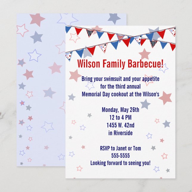 Rote weiße und blaue Fahnen-Einladung Einladung (Vorne/Hinten)