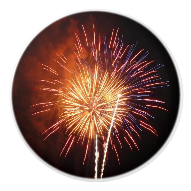 Rote, weiße und blaue Feuerwerke I Patriotic Keramikknauf (Vorderseite)