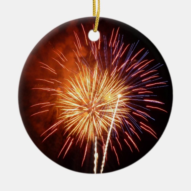 Rote, weiße und blaue Feuerwerke I Patriotic Keramikornament (Vorne)