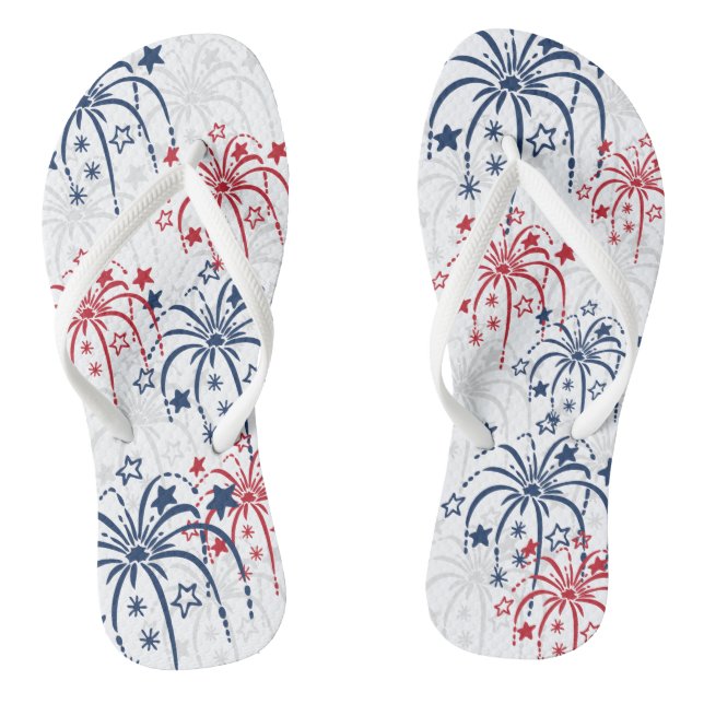 Rote weiße und blaue Feuerwerke u. Sterne Juli 4. Flip Flops (Fußbett)